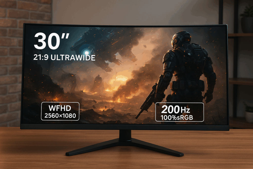 CRUA ゲーミング モニター 30インチ 21:9 ウルトラワイド PC モニター 平面 WFHD 2560X1080 200Hz 100%sRGB ディスプレイ/IPS 非光沢/薄型/PIP/PBP/HDMI2.0/DP1.4/ブルーライト軽減/傾斜調整/広い視野角/壁掛けにも対応