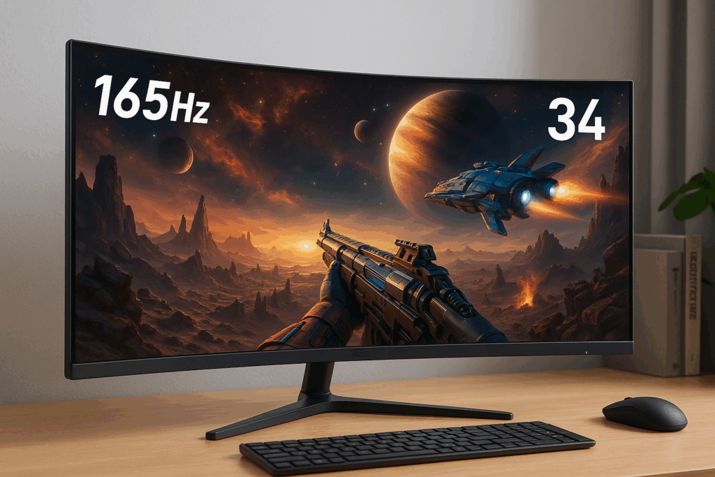 Minifire 34インチ最大165Hzゲーミングモニター 1500R曲面 ウルトラワイド21:9 WQHD(3440x1440)sRGB120% 輝度300cd/㎡ DP1.4/HDMI2.0対応 家用 ビジネス