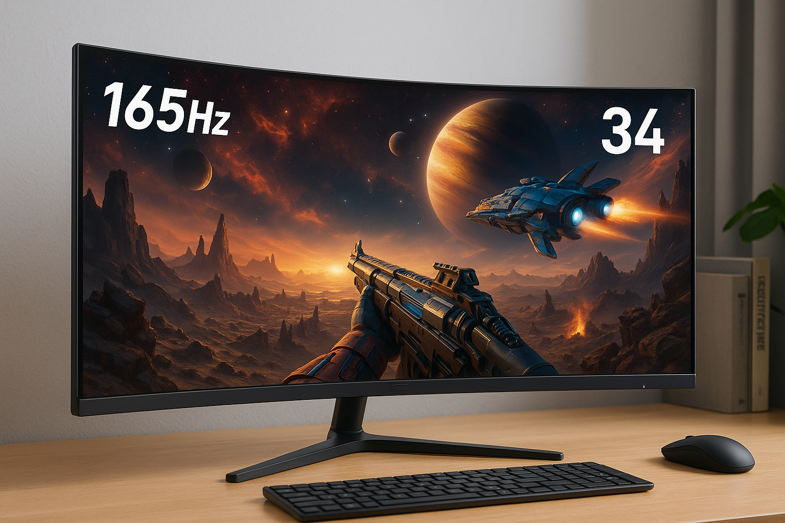 Minifire 34インチ最大165Hzゲーミングモニター 1500R曲面 ウルトラワイド21:9 WQHD（3440x1440）sRGB120% 輝度300cd/㎡ DP1.4/HDMI2.0対応 家用 ビジネス