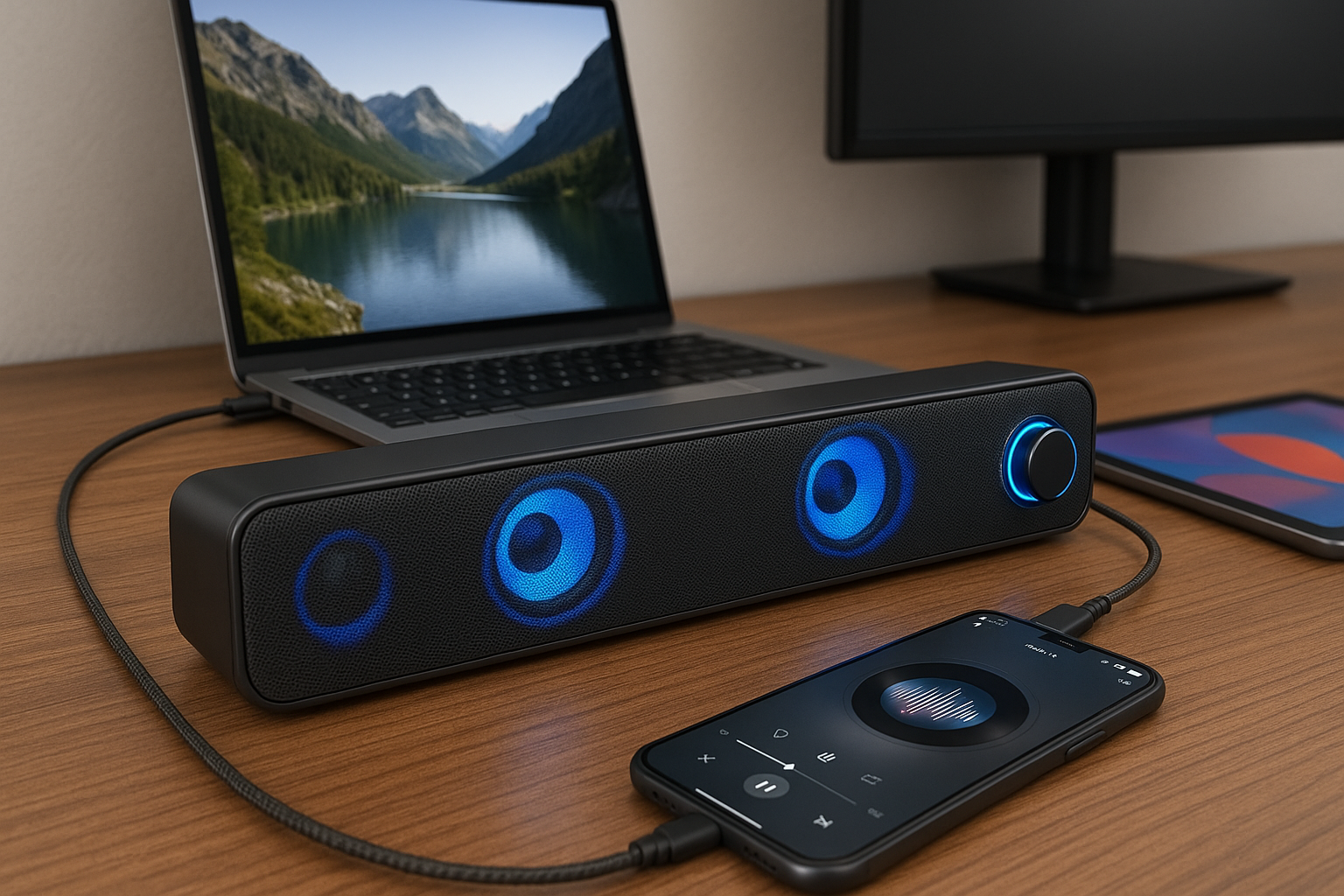 Bluedee PCスピーカー サウンドバー Bluetooth & AUX接続 10W ステレオ 大音量&豊かな低音 ラップトップ、タブレット、スマートフォンに対応、USB給電式のパソコンスピーカー