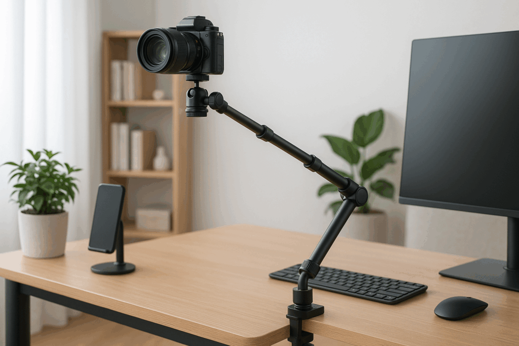 Ulanzi ZJ02 カメラアーム スタンド デスクカメラスタンド 俯瞰撮影 卓上 撮影スタンド 109cm 4段階伸縮式アーム 1/4ネジ付き ボール雲台360度回転 自由調節可能 アルミ製 2kg耐荷重 安定性 収納快適 省スペース スマホスタンド アーム LEDライト/マイク/Webカメラに対応 ビデオカメラ キヤノン YouTube/TikTok/vlog/ビデオ会議/宅録生放送用