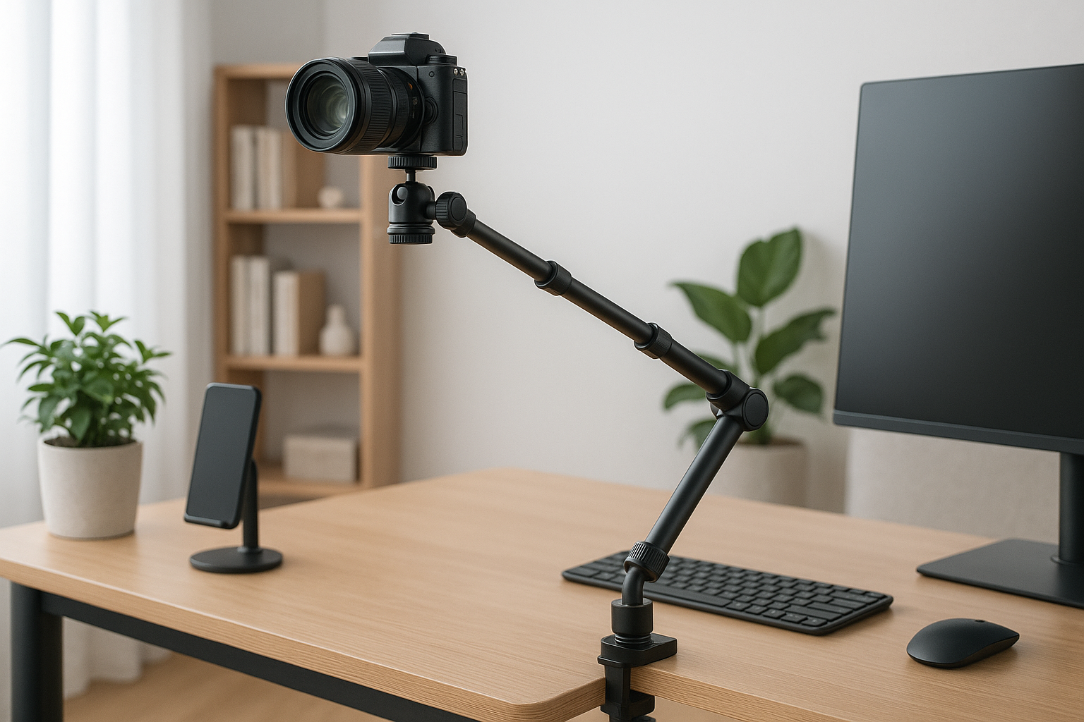 Ulanzi ZJ02 カメラアーム スタンド デスクカメラスタンド 俯瞰撮影 卓上 撮影スタンド 109cm 4段階伸縮式アーム 1/4ネジ付き ボール雲台360度回転 自由調節可能 アルミ製 2kg耐荷重 安定性 収納快適 省スペース スマホスタンド アーム LEDライト/マイク/Webカメラに対応 ビデオカメラ キヤノン YouTube/TikTok/vlog/ビデオ会議/宅録生放送用