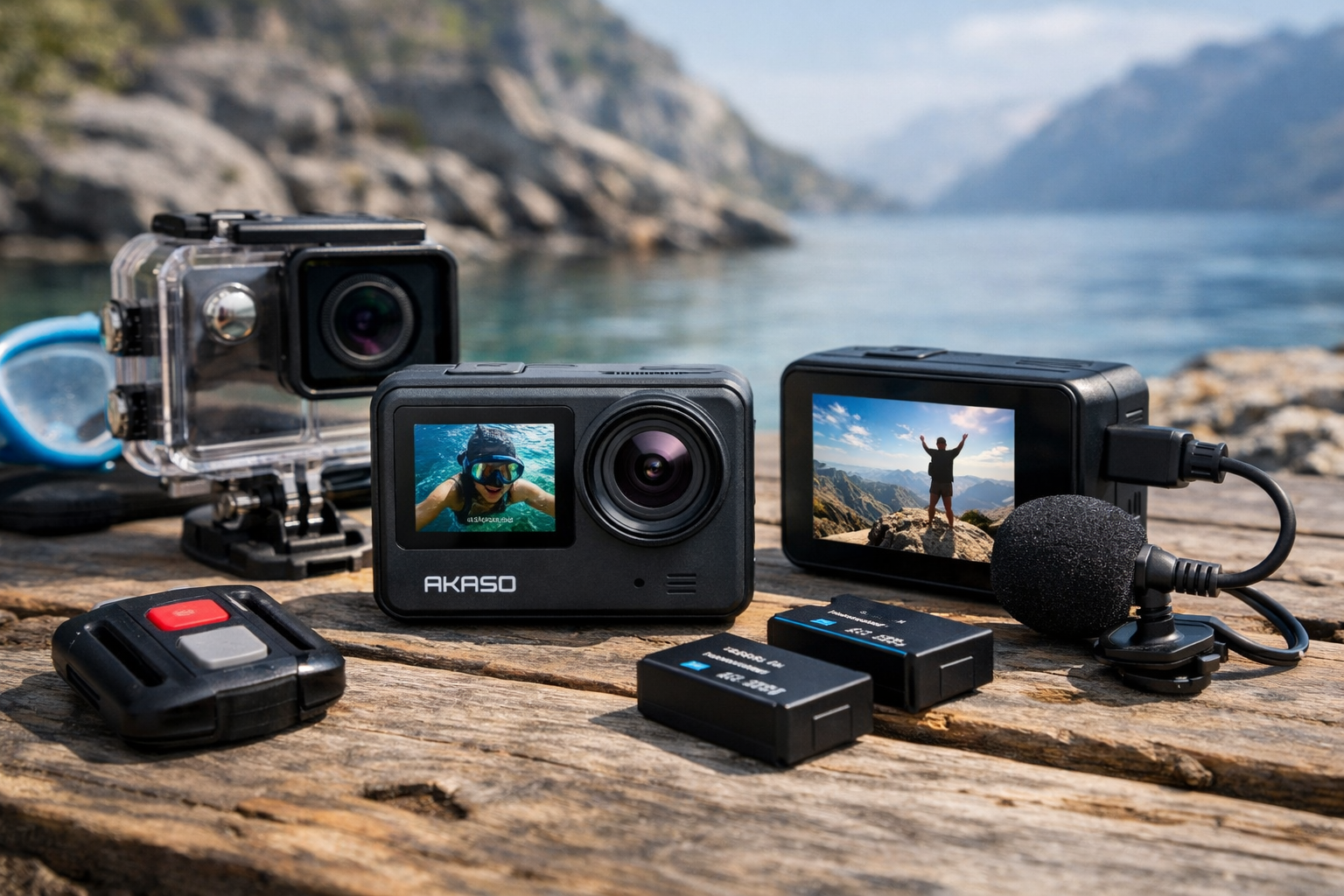 AKASO Brave 7 LE アクションカメラ 4K 20MP IPX7本機防水 40M防水 水中カメラ 六軸手ぶれ補正 デュアルカラースクリーン タッチパネル式 タイムラプス WiFi/Type-C外部マイク対応 1350mAhバッテリー2個 リモコン付き HDMI出力 アクションカム