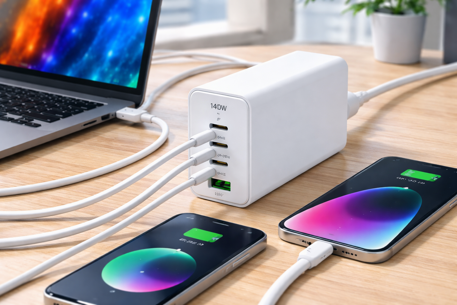 TOPADRE 充電器 140Ｗ タイプc PD 充電器 100W 単ポート USB充電器 5ポート GaN採用 PD3.0 QC4+ 対応 ノートパソコン高速充電ステーション 急速充電器 MacBook、iPhone、Samsung S23/22/21/Androidその他対応 白色