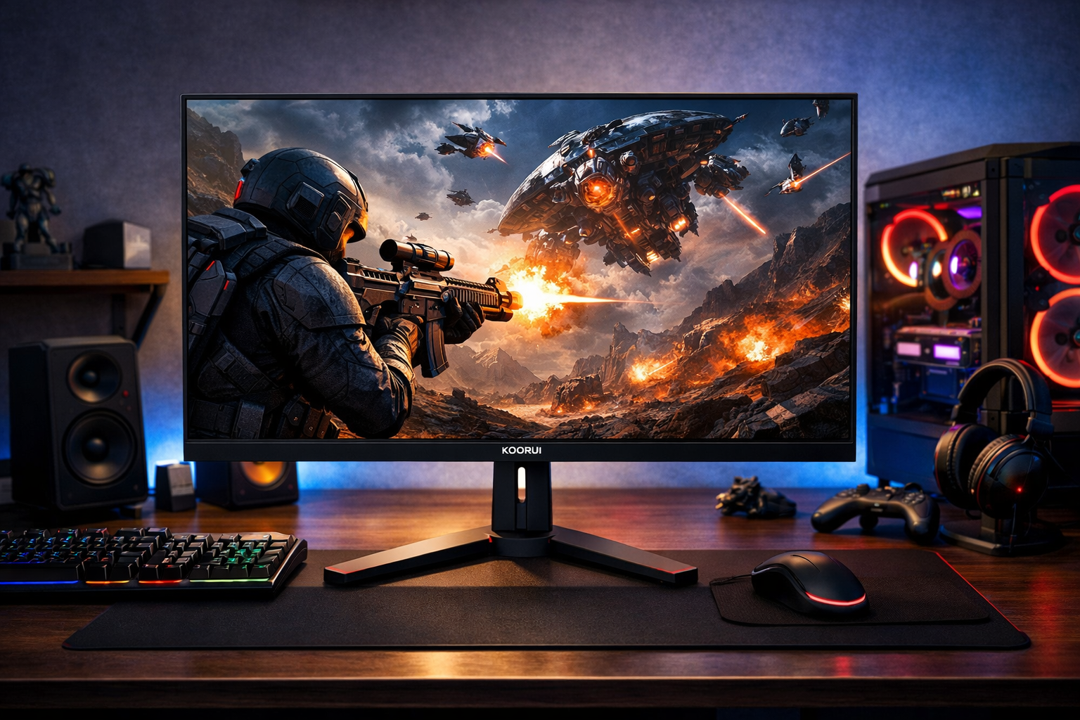 KOORUI 27インチ ゲーミングモニター 27E1QA QHD 2560×1440/VA非光沢/144Hz/1ms/Adaptive Sync対応/傾き調節 ゲーム モニター HDMI X2,DisplayPort ゲーミング ディスプレイ