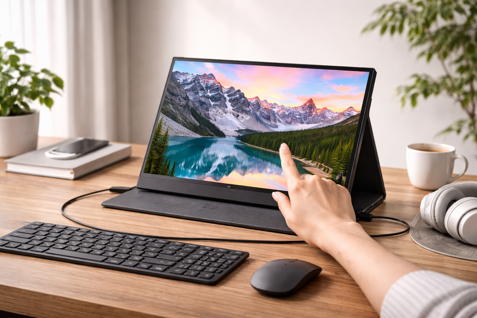 Intehill モバイルモニター 4K+ 13.4 インチ タッチパネル IGZO ノングレア 護眼 超高精細338PPI（3840x2400）16:10黄金比 500ニット 超軽量 モバイルモニター アルミ 筐体 1500:1 sRGB100% HDR対応 VESA対応 デュアルUSB-C/HDMI対応 保護カバー付き (U13ZT)