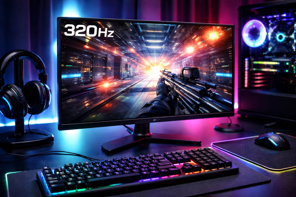 FYHXele モニター 24.5インチ 320Hz 1080P ゲーミングモニター FHD 非光沢 IPS 1ms応答 GTG 100%sRGB 16:9画面比 VESA対応 狭額縁 角度調整 内蔵スピーカー ディスプレイ サポート320hz Freesync プレミアムディスプレイ アイケア DP1.4 HDMI2.0