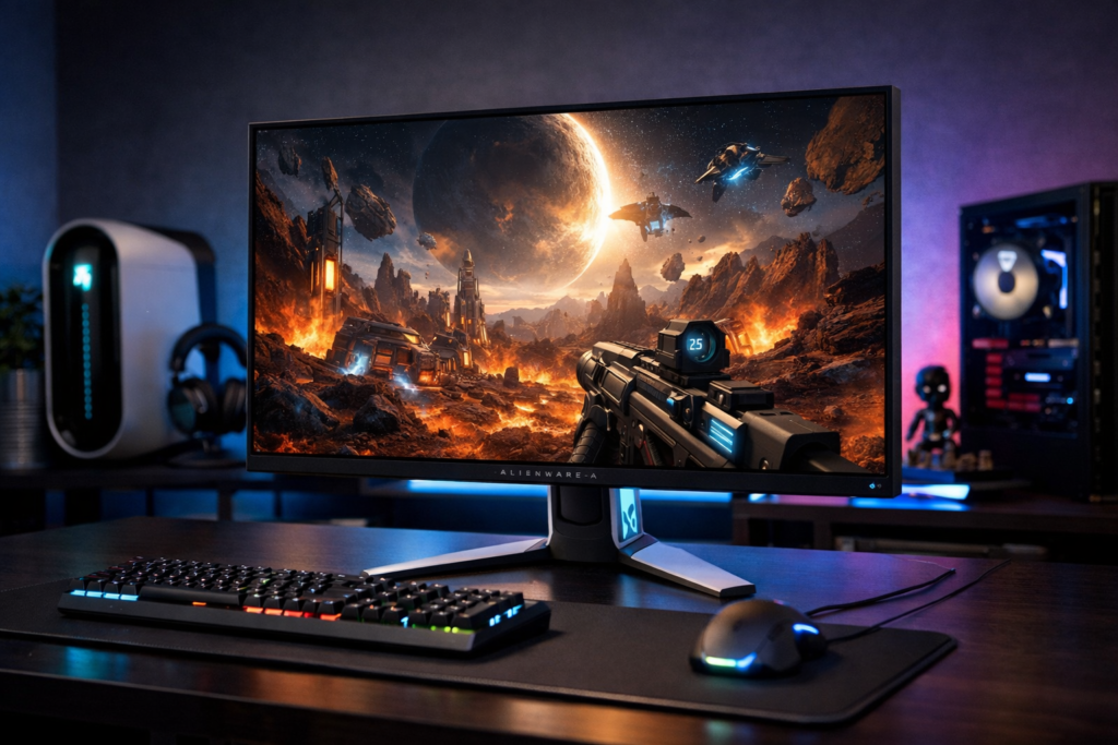 Dell AW2725QF-A 27インチ デュアル解像度(4K/FHD) Alienware ゲーミングモニター(5年間無輝点保証/4K,FHD/IPS,非光沢/DP1.4x1,HDMI2.1x2/DCI-P3 95%/縦横回転,高さ調整/0.5ms,360Hz(FHD),180Hz(4K),G-SYNC Compatible,DisplayHDR 600)