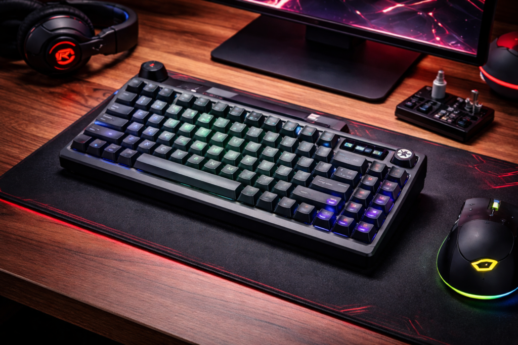 ASUS ゲーミングキーボード ROG Azoth RED カスタムゲーミングキーボード 75%レイアウト ガスケットマウント 3層静音ダンパー ROG NXメカニカルスイッチ ROGスタビライザー PBTダブルショットキーキャップ ルブキット付属 トライモード接続 有機ELディスプレイ 国内正規品 2年保証