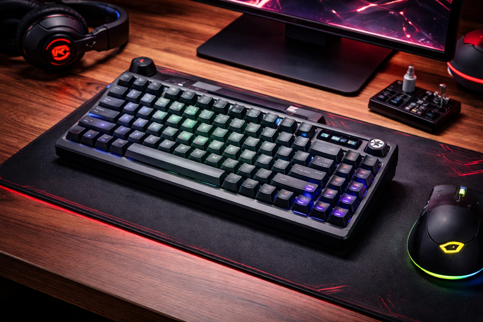 ASUS ゲーミングキーボード ROG Azoth RED カスタムゲーミングキーボード 75%レイアウト ガスケットマウント 3層静音ダンパー ROG NXメカニカルスイッチ ROGスタビライザー PBTダブルショットキーキャップ ルブキット付属 トライモード接続 有機ELディスプレイ 国内正規品 2年保証