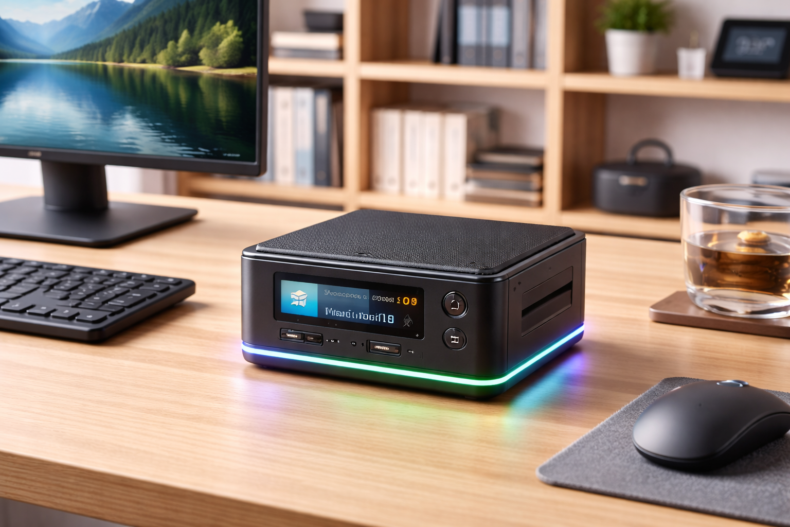 ミニpc N97 mini pc 動作軽い最大3.6GHz 小型pc 16GB DDR4 512GB M.2 SSD 4C 4T WIFI 5 BT4.2 4K@60Hz静音 高速熱放散 USB3.0×2/HDMI2.0×2 ミニパソコン windows11 対応 有線LAN LCDスクリーン 雰囲気照明機能付き