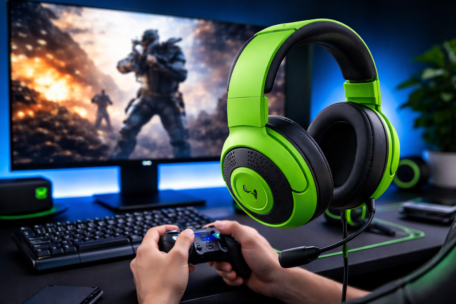 Razer レイザー Kraken X for Console Green 超軽量で頭にフィットしやすく、何時間でも快適にゲームプレイが可能な ゲーミングヘッドセット カーディオイドマイク 40mm ドライバー 3.5mm PC Mac PS5 Switch Xbox One Xbox Series X|S スマホ クラーケン エックス フォー コンソール グリーン 【日本正規代理店保証品】
