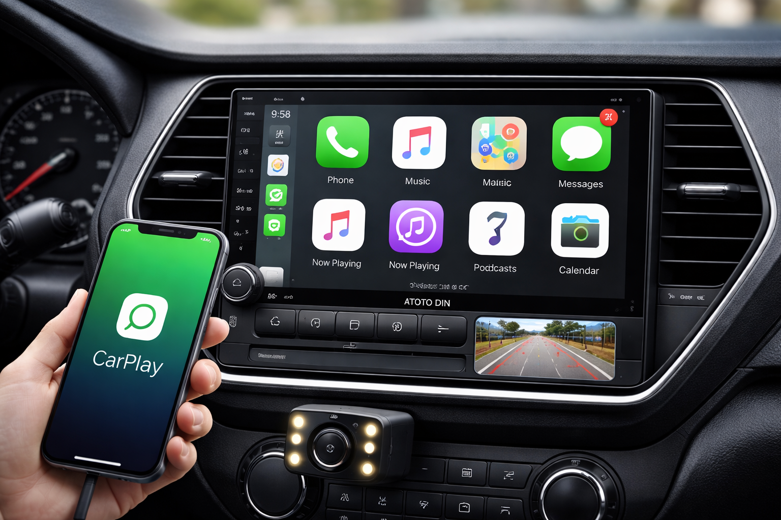 ATOTOZONE A5L ダブルDINカーステレオ, ワイヤレス Carplay & Android Auto カーオーディオ, アンドロイドナビ, 2G+32G, WiFi/BT/USBテザリング, 24B-EQ, HDMI出力, MirrorLink, バックカメラ付き