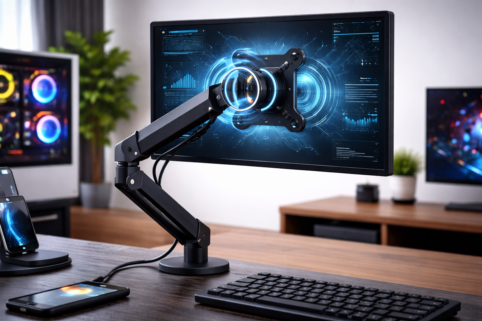 マグネット 磁石 VESA モニターマウント - 10" 10.1 10.5 11 11.6 12 12.5 13.3 13.4 14 15.6 17 17.3 18 18.5 インチ モニター·アーム クランプ式 75x75mm VESAホルダー 360度回転 Magnetic Monitor Arm Feising FS07D