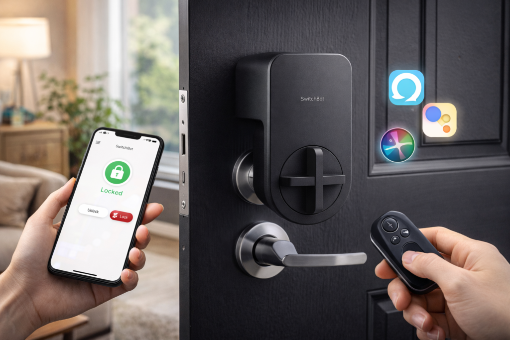 SwitchBot スマートロック プロ 鍵 スマートキー - スイッチボット オートロック ドアロック 玄関 スマートホーム スマホで操作 Alexa Google Home Siriに対応 遠隔対応 工事不要 取付カンタン 後付け 防犯対策助成金あり