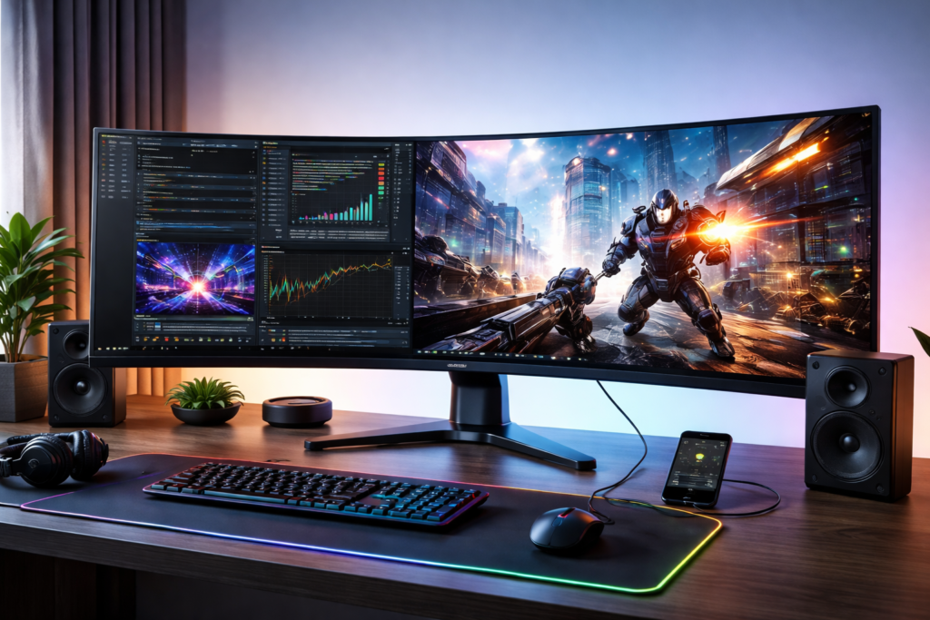 INNOCN 49インチ ゲーミング サーフェス モニター、曲面 1800r5K超広い面 120hz、HDR400 HDMI/DP/Type-C 65W/USB/RJ45、高さ調整、 ホーン、目の保護 - 49C1R (49C1R 5K 120Hz)