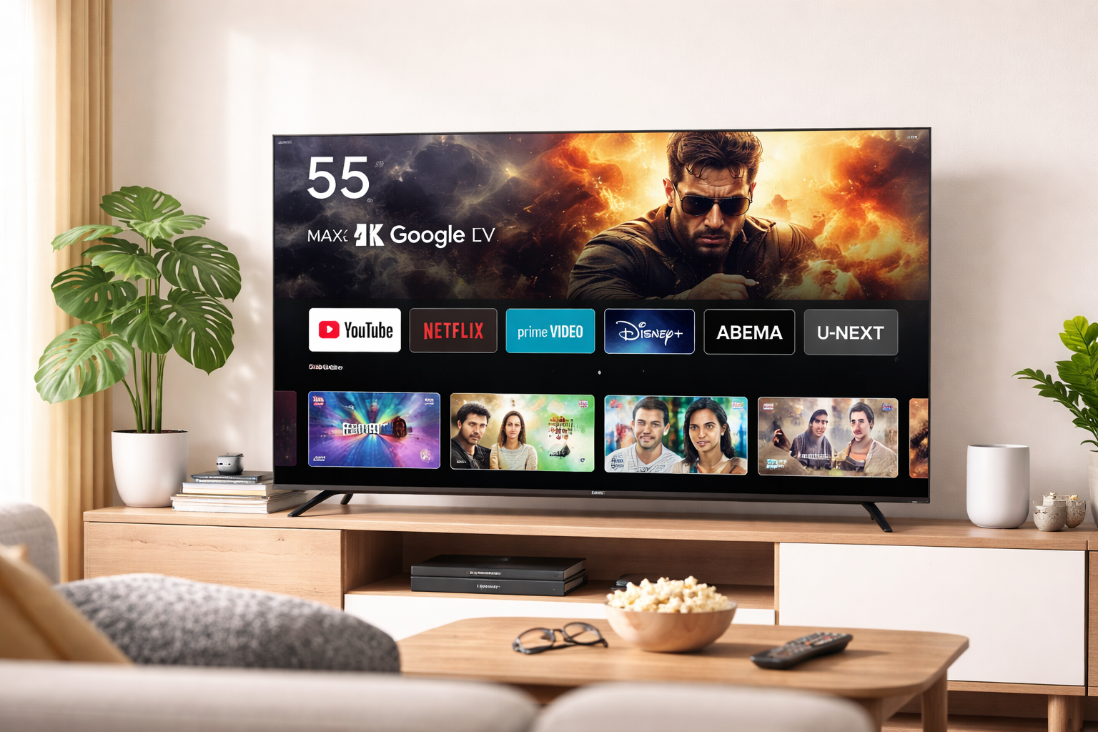 テレビ 55型 Googleテレビ 55インチ グーグルテレビ 55V Dolby Atmos Dolby Vision 4K対応 地上・BS・110度CSデジタル 外付けHDD録画機能 HDMI3系統 HDR Youtube Netflix Amazon Prime video ABEMA U-NEXT 視聴可能 MAXZEN MVU55CH06 マクスゼン