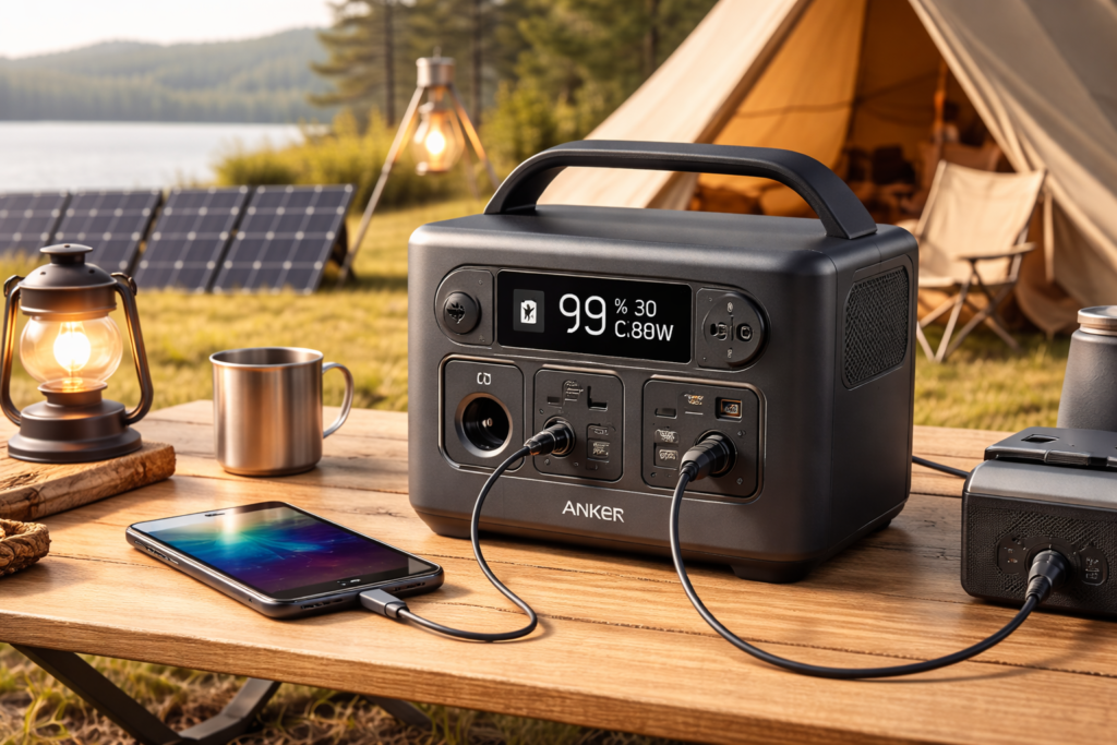 Anker Solix C300 Portable Power Station ポータブル電源 288Wh 小型軽量 1.1時間満充電 高出力AC(定格300W / 瞬間最大600W / SurgePad 500W, 3ポート) ストラップ付属 アプリ遠隔操作 リン酸鉄 蓄電池 ポータブルバッテリー ソーラーパネル対応 キャンプ アウトドア 車中泊 停電対策 防災 (ダークグレー)