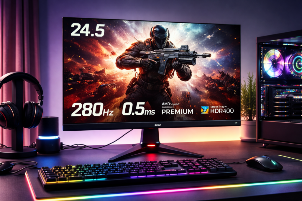 日本エイサー Acer Nitro ゲーミングモニター 24.5インチ IPS フルHD 280Hz 0.5ms PC/PS5/Xbox X/S向き ヘッドホン端子 スピーカー HDMI2.0 AMD FreeSync Premium HDR400 VG252QZbmiipx