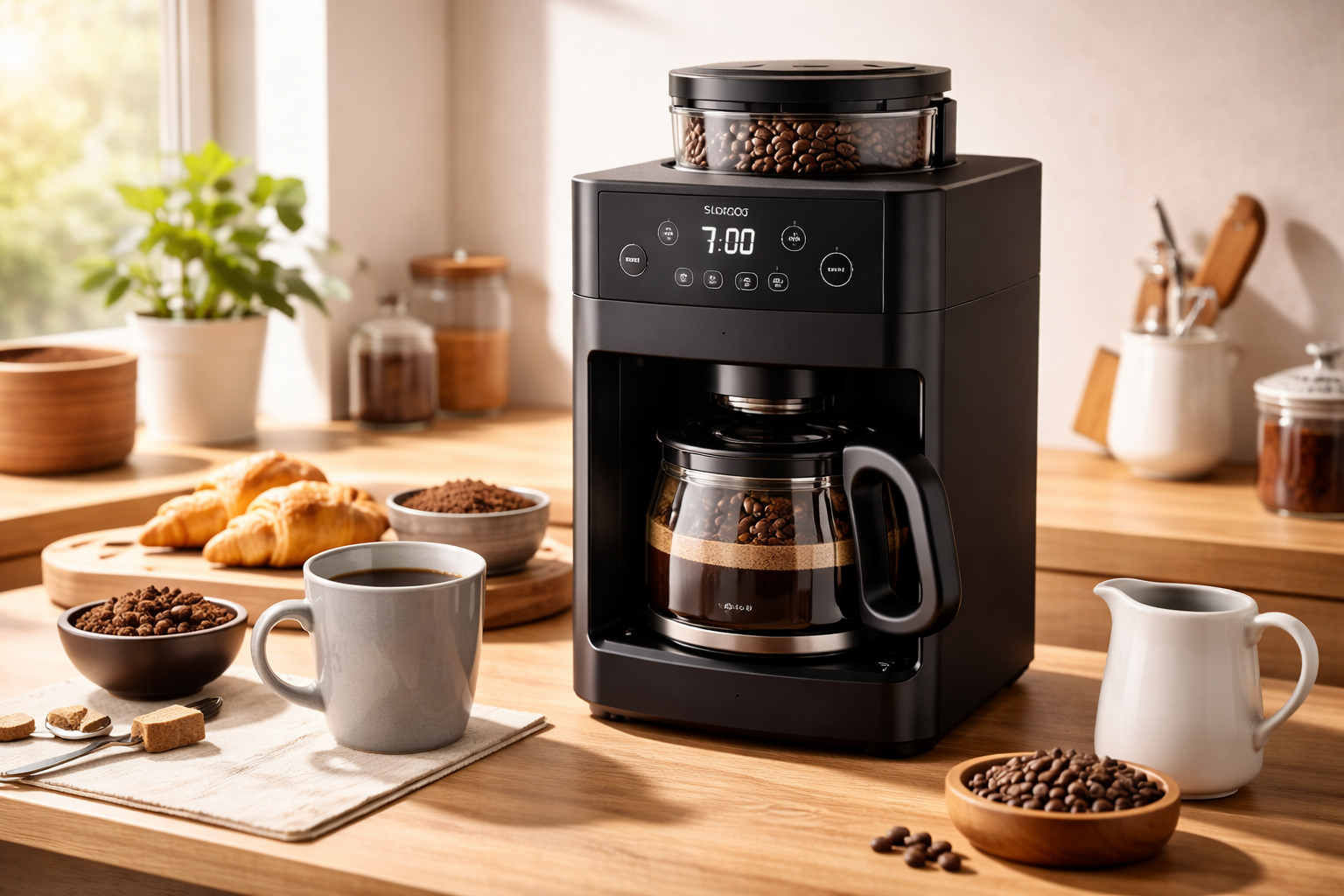 シロカ コーン式 全自動 コーヒーメーカー カフェばこPRO [ガラスサーバー/豆・粉対応/豆・水計量不要/ミル機能/挽き目無段階調節可能/最大6杯/タイマー予約機能/マグカップ直接抽出/ステンレスフィルター付き] CM-6C261(K) ブラック