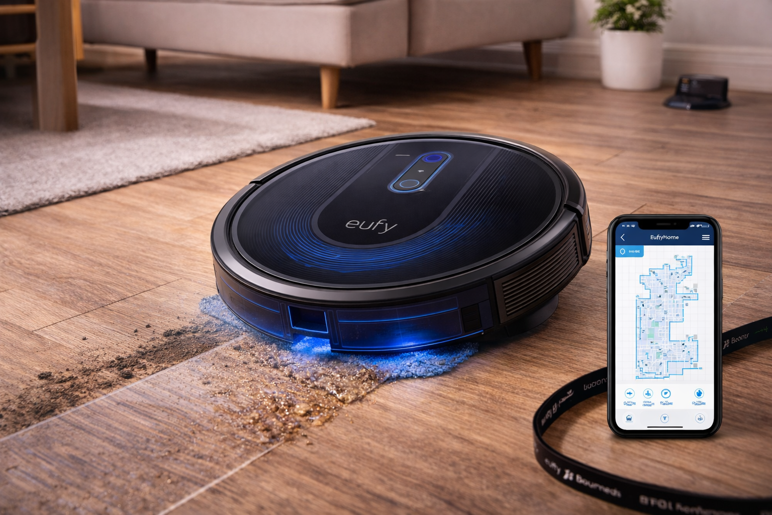 Anker Eufy (ユーフィ) RoboVac G30 Hybrid (ロボット掃除機) 【スマート・ダイナミック・ナビゲーション 2.0 / 2-in-1 吸引・水拭き両用/Wi-Fi対応/超薄型/強力吸引/自動充電/BoostIQ搭載/境界線テープ対応/効率的な清掃/スマート機能】ブラック