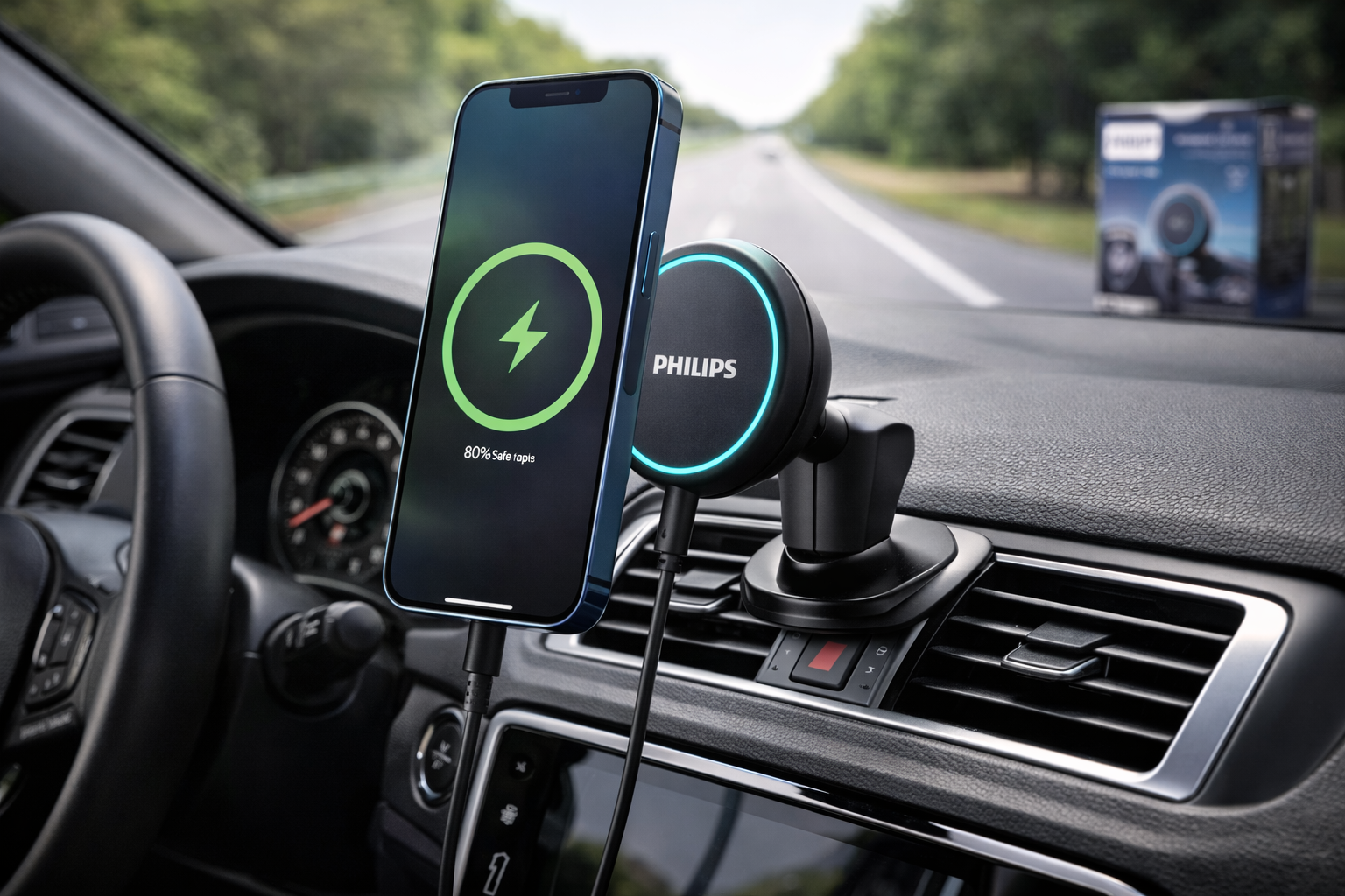 Philips (フィリップス) 車載スマホホルダー マグネット magsafeホルダー 15W急速充電 携帯ホルダー 自由調整 超強力吸着 片手操作 車用ホルダー 3M粘着テープ 繰り返し利用可能 カー用品 全機種対応 DLK2301Q