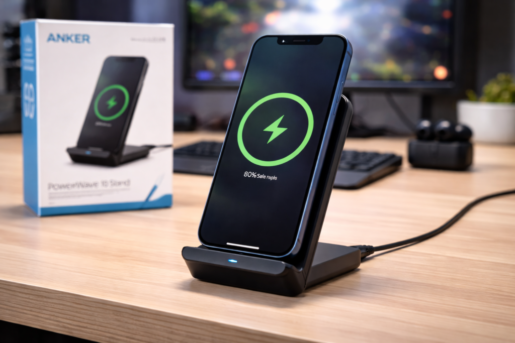 Anker PowerWave 10 Stand ワイヤレス充電器 Qi認証 iPhone 16シリーズ / 15シリーズ / 14シリーズ Galaxy 各種対応 最大10W出力 (ブラック)