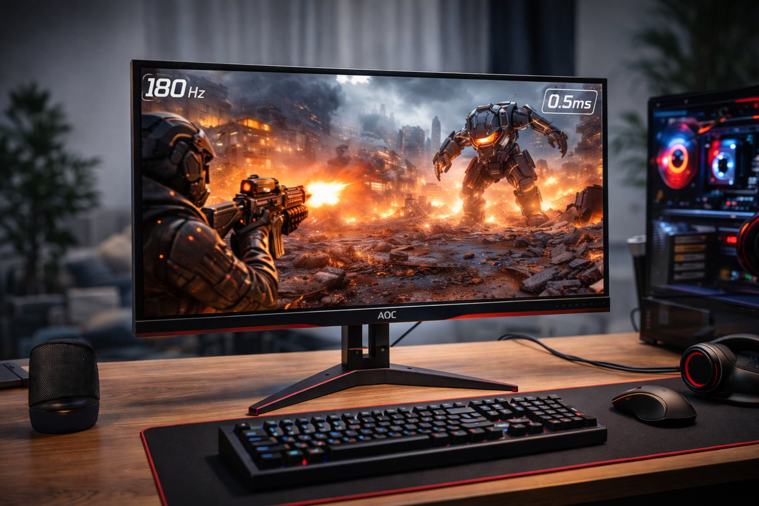 AOC ゲーミングモニター 24G42E/11, 23.8インチ, フルHD/1920×1080@180Hz, 応答速度0.5ms(MPRT), Fast IPS, HDMI2.0 x 1/ DP1.4x1,ブルーライト低減, フリッカーフリー, Adaptive Sync, HDR10対応, 3年保証