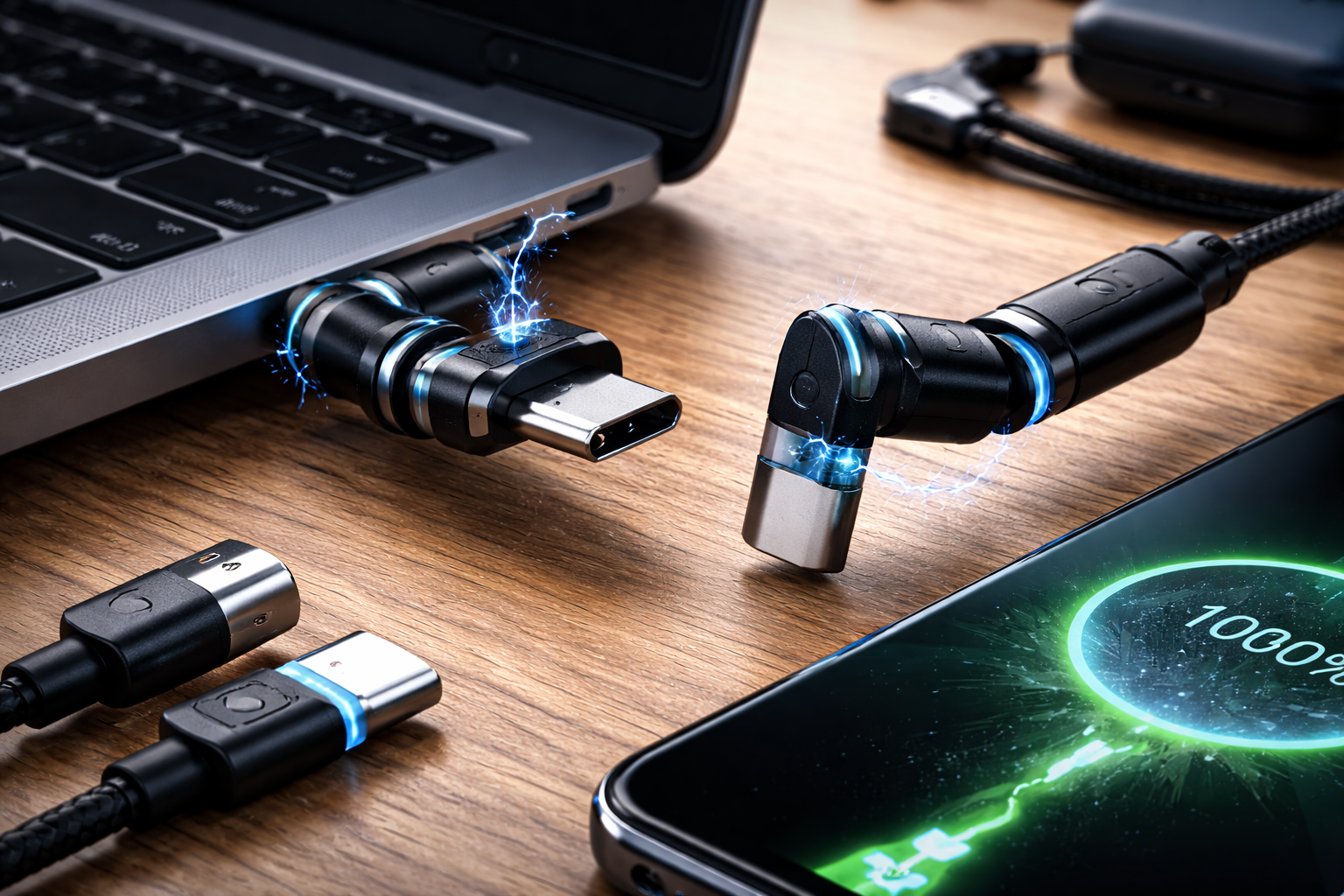 VAFOTON 240W対応 9Pin マグネット USB-C 変換アダプタ 540°回転 Type-C 変換アダプタ 5A超急速充電 データ転送可 Book/Pro/phone/Android等対応 磁石 磁気 防塵 着脱式（2個セット・ブラック）