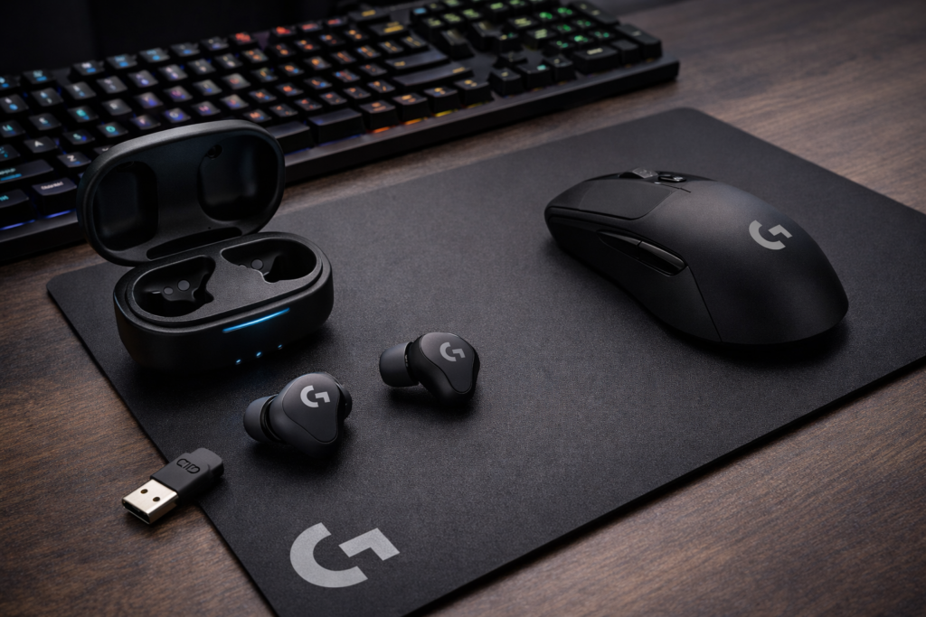 Logicool G ワイヤレス ゲーミング イヤホン G FITS 耳型 成型 + マウスパッド G440 ハード表面 [ GHS-FITSBK + G440f ] ブラック 国内正規品