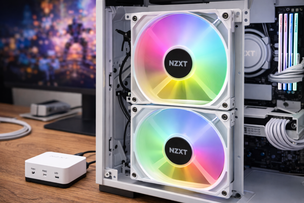 NZXT F140RGB 140mm x2 RGBコントローラ付属 ホワイト PCケースファン RF-R14DF-W1 FN1768