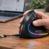 ECHTPower エルゴノミクスマウス ワイヤレス 縦型 無線2.4GHz 静音 ネオンLED 6段階DPI調整 TYPE-C充電式 静音 長時間使用 6ボタン 右手用 人間工学デザイン Windows/MacOS対応 無線マウス