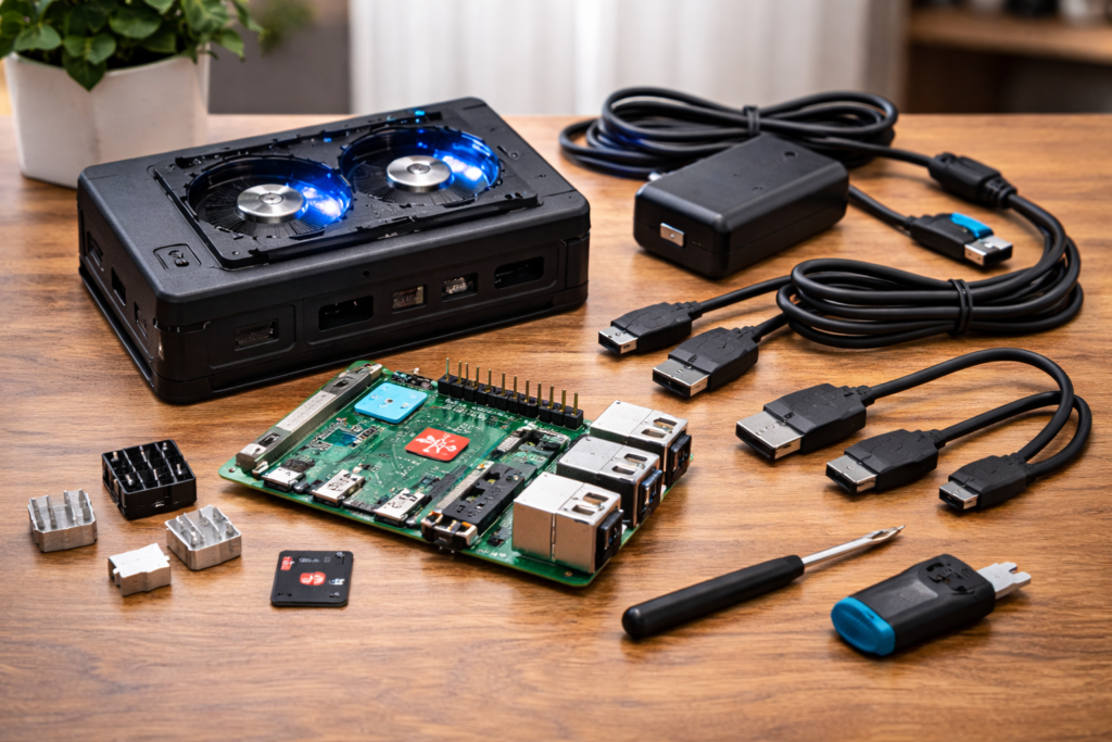 RasTech Raspberry Pi 5 8GB セット Raspberry Pi 5 8gb 本体/ 64 GB メモリカード/ 5.1V 5A Type C電源/ 2 Micro HD OUT ケーブル/ 4じゅんどう製ラジエータ/ USBメモリカードリーダ/ABSハウジング/インテリジェント調速ファン/スクリュードライバ/説明書/エントリーキット