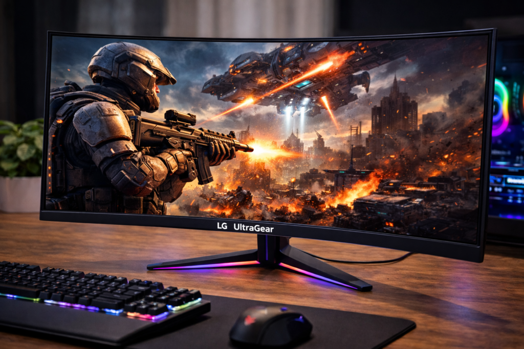 LG ゲーミング モニター UltraGear OLED 45GS96QB-B 44.5インチ/21:9 曲面型ウルトラワイド(3440×1440)/有機EL/240Hz/0.03ms(GTG､VESA ClearMR 13000)/DisplayHDR True Black 400/VRR(可変リフレッシュレート)/PIP､PBP(2PBP)