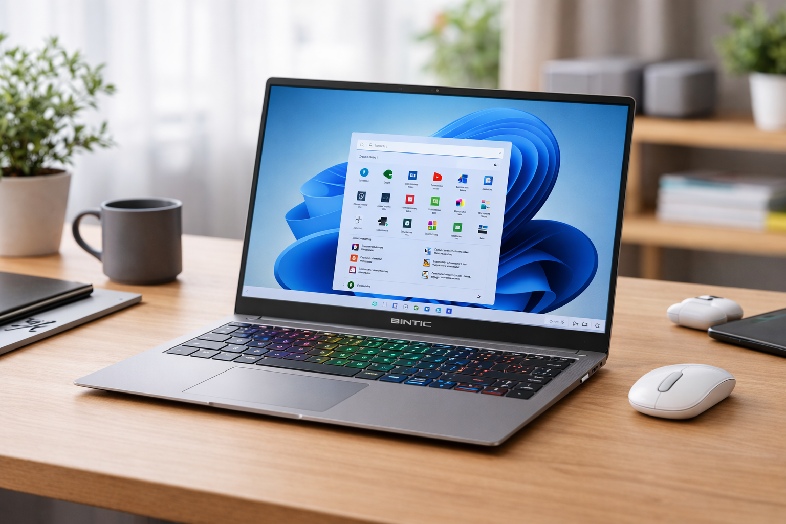 BINTEC 14インチ薄型軽量ノートパソコン/インテル Alder Lake-N N95最先端高速CPU搭載/16GBメモリ/190W webカメラPC/超薄ベゼル1920*1200フルHDノート/Win 11対応/MS Office 2019搭載/RGBキーボードlaptop/指紋認証対応/180°開閉可能/マウス付き (グレー, 512G SSD)