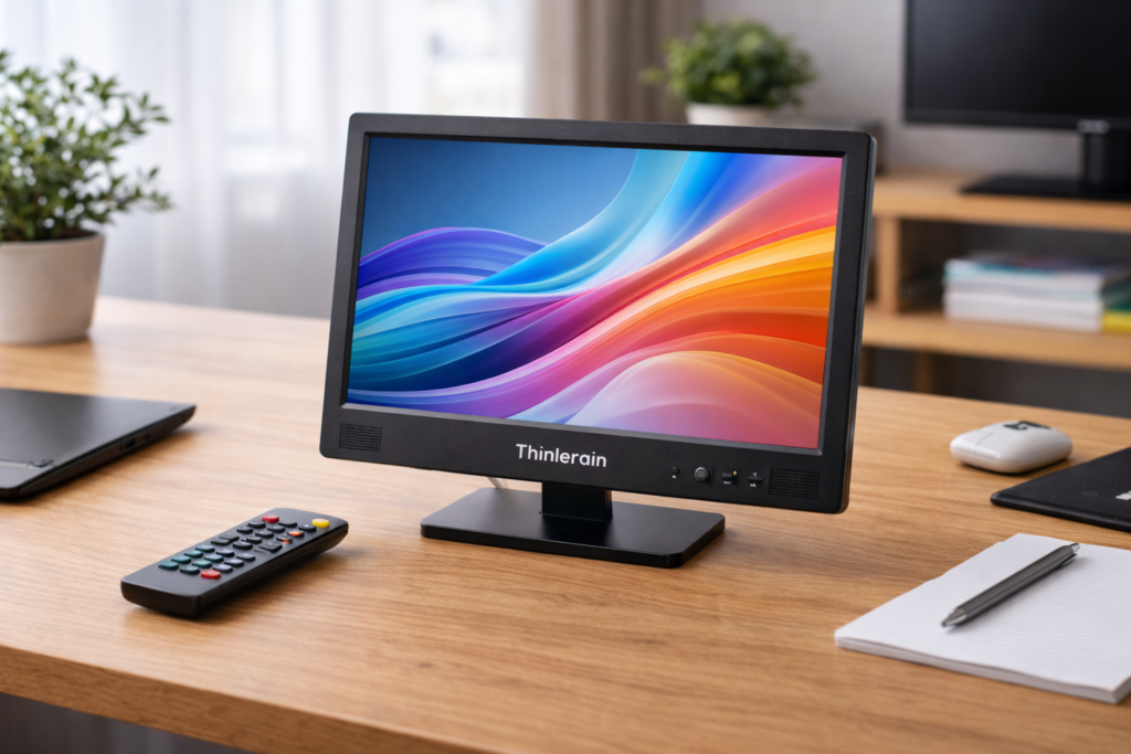 Thinlerain 13.3インチモニター 小型 ディスプレイ 液晶ディスプレイ モニター/1366x768/95°視野/HDMI VGA AV BNC USB ポート/VESAマウント/スピーカー内蔵/リモコン