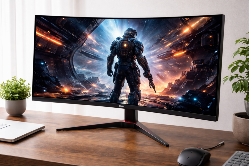 KOORUI 31.5インチ湾曲ゲーミングモニター 170Hz 1ms WQHD 1500R湾曲ディスプレイ pcモニター HDMI DisplayPort 傾き調整 アイケア 32E6QC