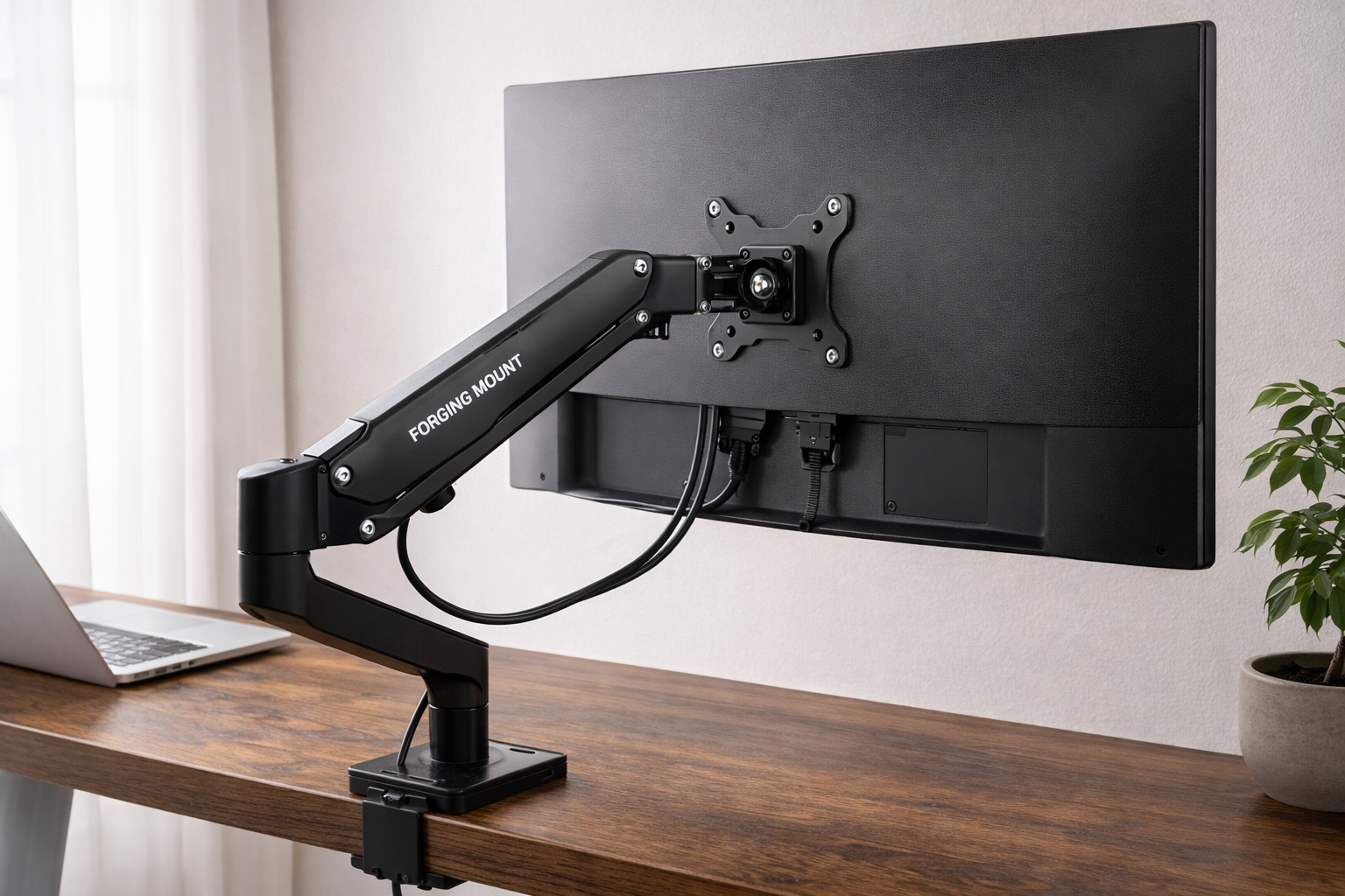FORGING MOUNT モニターアーム ガス式シングルアーム 13~32インチ（2~9kg）対応ディスプレイアーム ガス圧 VESA75*75/100*100 グロメット式＆クランプ式 多角度調節 ケーブル収納