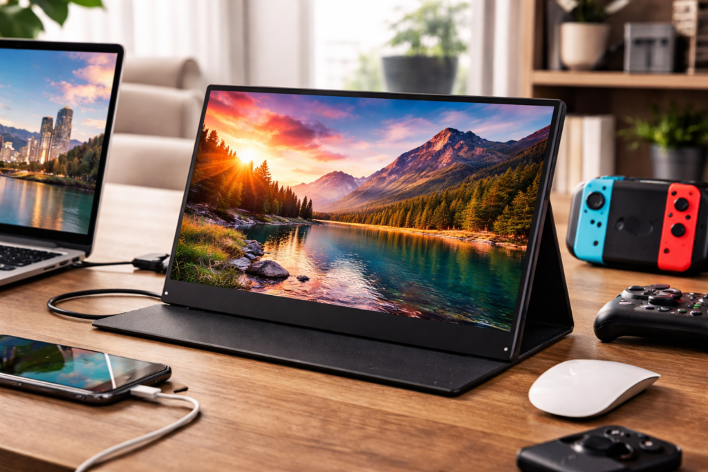 EVICIV モバイルモニター 13.3インチ 1920*1080 ポータブルディスプレイ 薄型 軽量 IPS液晶パネル 保護カバー VESA対応 ペンホール・スタンド 横置き/縦置き アルミ合金製 USB Type-C 標準HDMI PS4/XBOX/Switch/PC/Macなど対応 EVC-1301