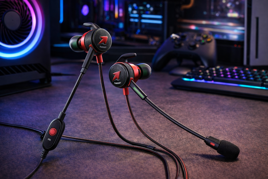 Kasott Soundmaster Pro V1 マイク付きゲーミングイヤホン【マイクミュート機能 】低音重視 イヤフォンヘッドホン カナル型 Nintendo Switch Xbox有線 携帯 ゲーム 重低音 PS4/PS5 / PC PUBG 荒野行動 スマホ ZOOM Skype 対応 テレワーク ビデオ会議 在宅勤務