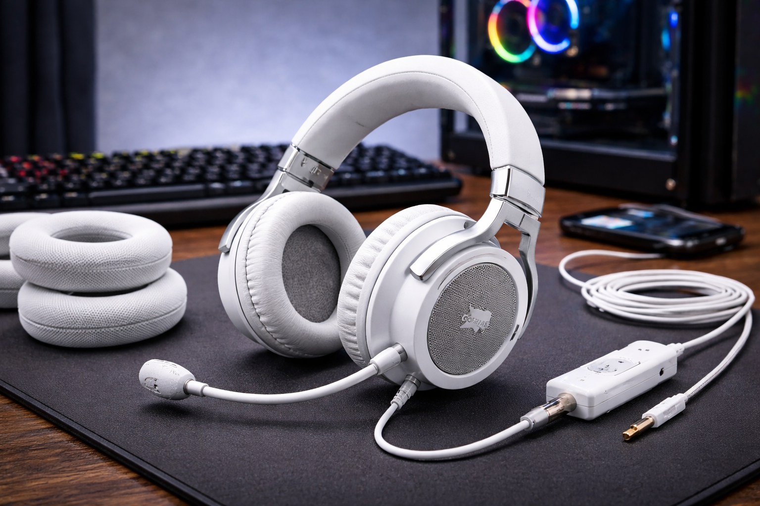 CORSAIR VIRTUOSO PRO ゲーミングヘッドセット マイク付き イヤーパッド交換可能 3.5mm接続 単一指向性マイク付き ホワイト CA-9011371-AP