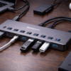ROSONWAY USB ハブ10Gbps 7ポートUSB C 3.2x2 USB A 3.2x1 USB 3.0x4 2 in 1 ケーブル 付き アルミ製 USB HUB セルフパワーとバスパワー両用 12V 2A 電源 独立スイッチ付き(RSH-A107C)
