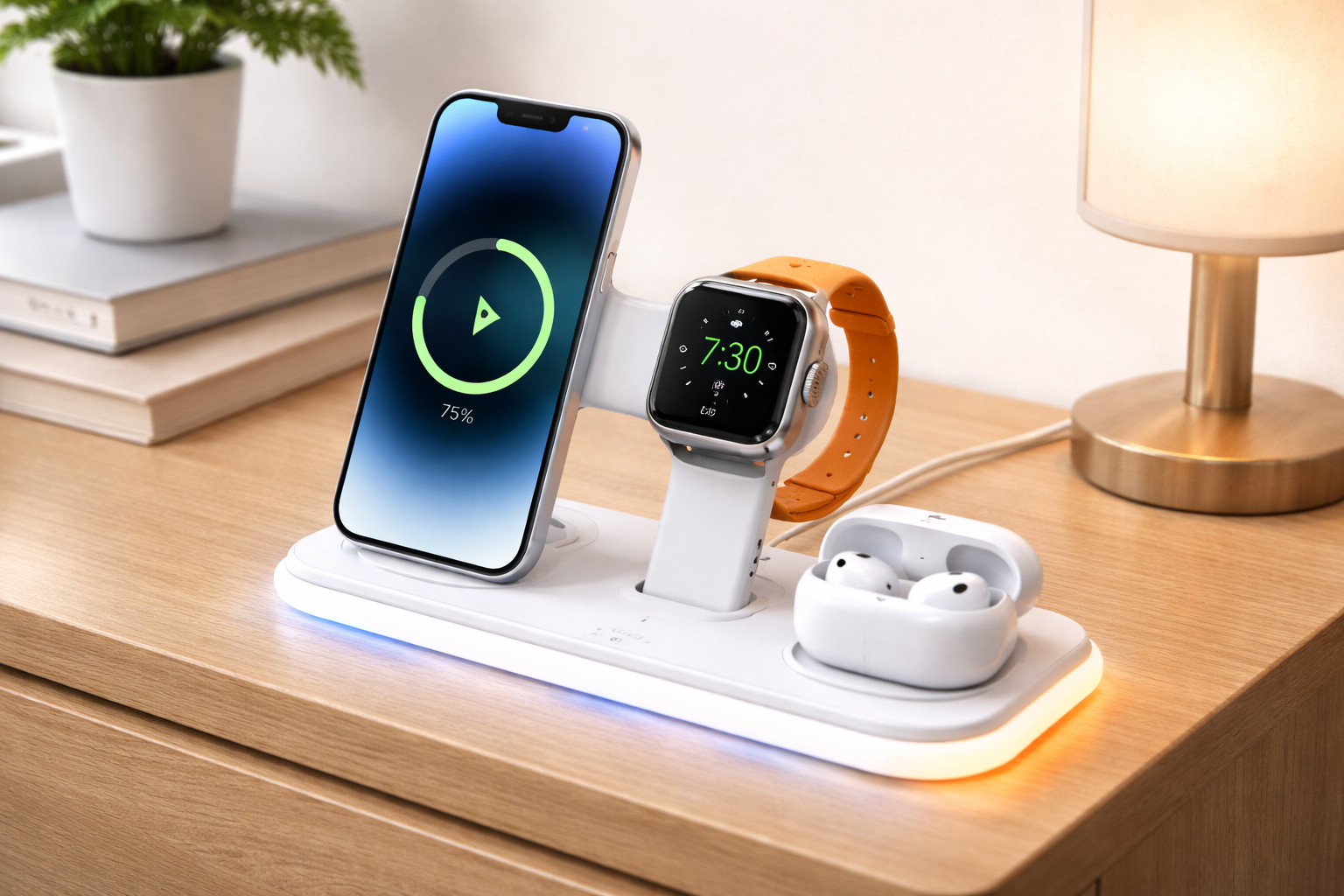 RoRoSkin ワイヤレス充電器 3in1 折り畳み式 Mag Safe充電器 マグセーフ充電器 角度調整可能 雰囲気ライト付き Phone/iWatch/ワイヤレスイヤホンに対応 3台同時充電 旅行用 自宅用 携帯充電器 iWatch iPhone 16/15/14/13/12 Pro Max Miniに対応