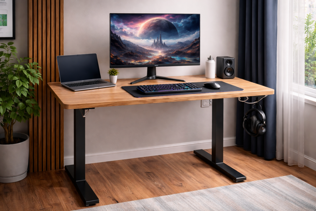 ErGear 電動 オフィスワークテーブル 昇降式デスク スタンディングデスク 幅120cm 高さメモリー機能 上下自動昇降 静音 収納フック付き パソコン pc 作業机 テレワーク 【幅120 x 奥行き60 x 高さ72-118cm】