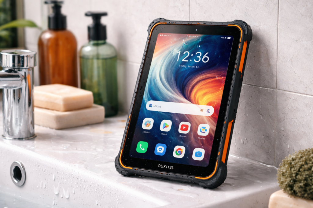 OUKITEL RT3 PRO Android 14 防水タブレット 8インチタブレット 16GB RAM+128GB ROM（1TB拡張可能）5150mAh 大容量バッテリー MediaTek 8コア 16MP+8MP カメラ 防水防塵耐衝撃 4GデュアルSIMカード 撃浴室でも使用可能 アンドロイド Android PC 顔認識ロック解除、NFC、GPS、OTG（オレンジ）