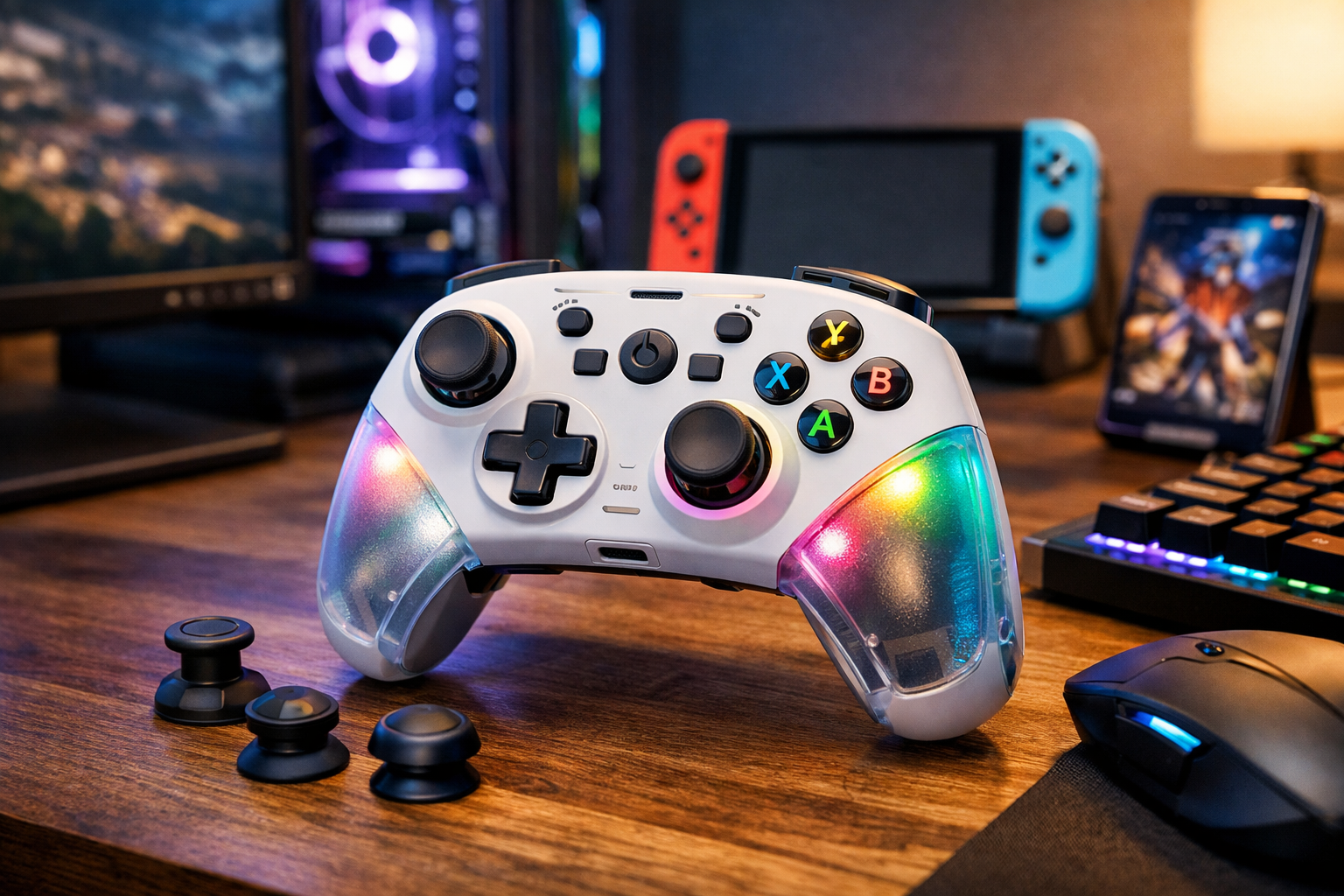 PC コントローラー、BIGBIG WON Rainbow 2 SE ワイヤレス コントローラー モーション コントロール、ホール効果トリガー、12 ビット ADC、ジョイスティック 3 セット、4方向十字キー、8方向十字キ、PC APP、コントローラー Switch/PC/Android/iOS 用