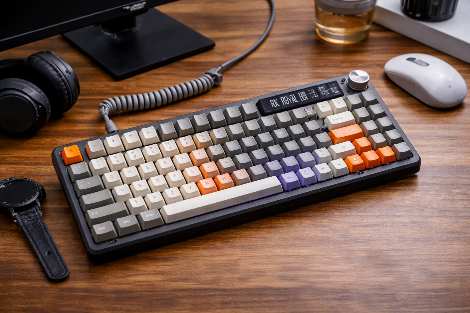 RK ROYAL KLUDGE S98 メカニカルキーボード、スマートディスプレイおよびノブ付き、トップマウント 96% ワイヤレスメカニカルキーボード BT/2.4G/USB-C、ホットスワップ可能、ソフトウェアサポート、大容量バッテリー、98 キー