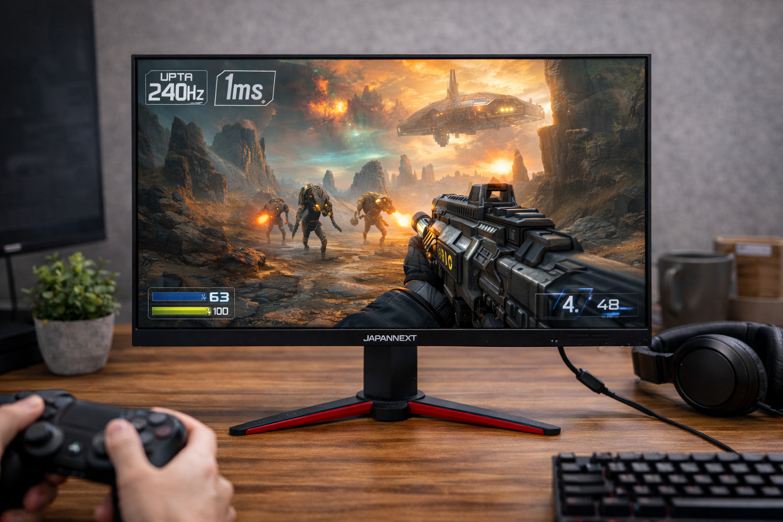 JAPANNEXT 24.5インチ ゲーミングモニター 240Hz 1ms フルHD 1920x1080解像度 VA パネル ディスプレイ (HDMI/DisplayPort/VESA対応/ブルーライトカット / 視野角178°) JN-VG245FHDR240