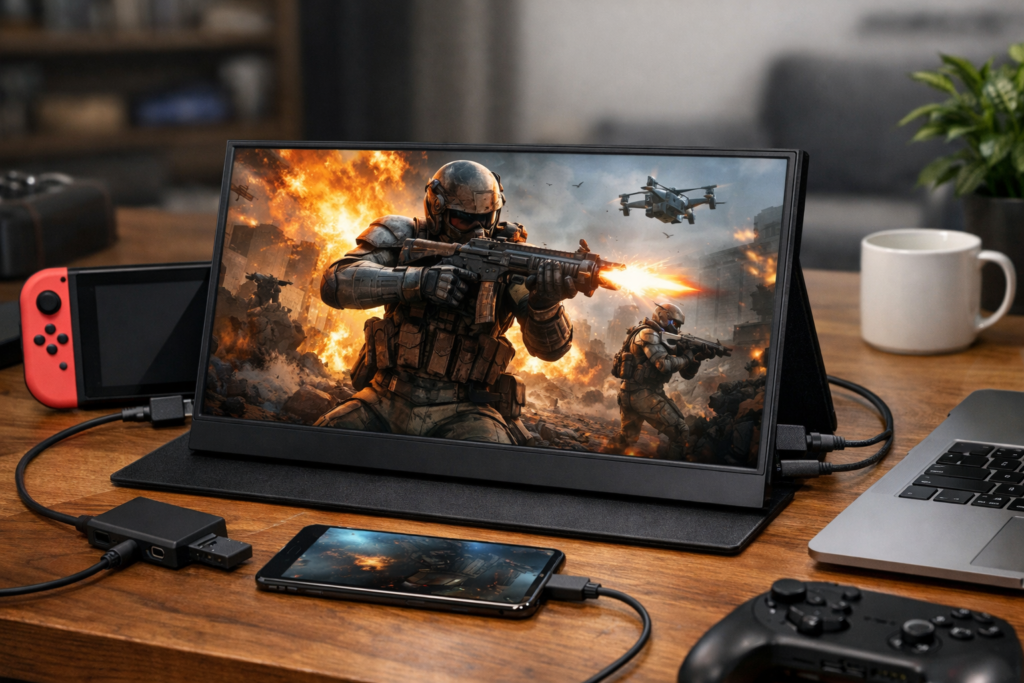 CUIUIC モバイルモニター 15.6インチ モバイルディスプレイ ポータブルモニター 1080P ゲーミングモニター スイッチ用 非光沢IPSパネル 1920x1080 FHD モニター 持ち運び 軽量 薄型 スピーカー内蔵 標準HD/USB-A/Type-C/mini HDMI端子 ブラック 156DM2