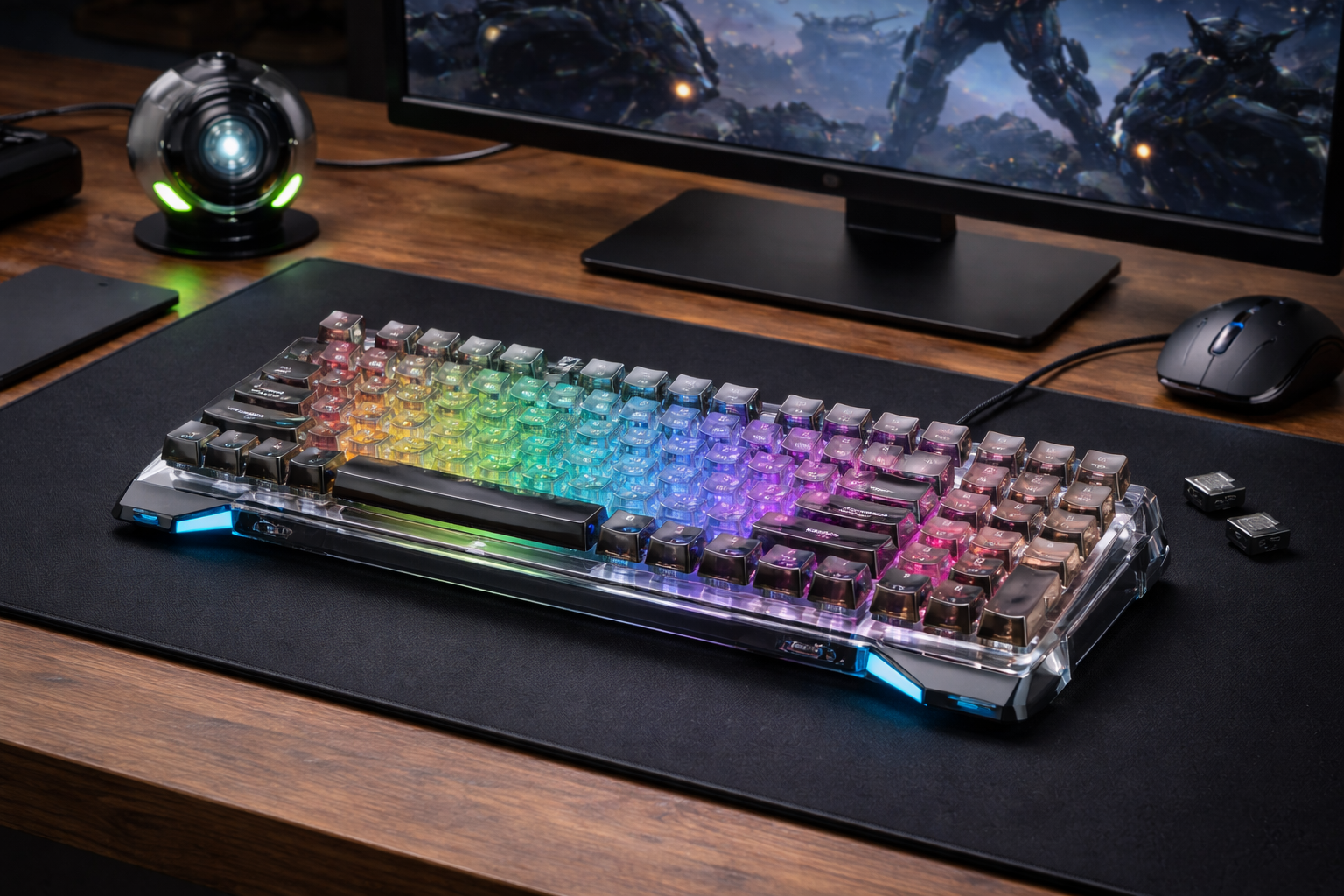 GravaStar Mercury K1 Lite メカニカルゲーミングキーボード ワイヤレス 透明キーキャップ 75%配列 テンキーレス 80キー ホットスワップ対応 Bluetooth 5.0/2.4G/USB-C 接続対応 ガスケット搭載 RGB 無線 Windows/Mac用 （クリスタルブラック・リニアスイッチ Crystal black）